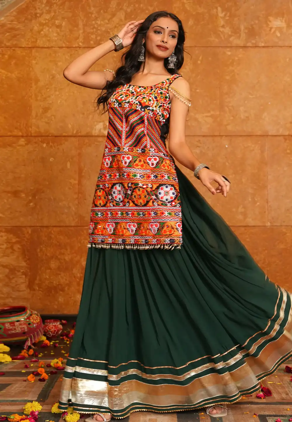 Green Georgette Navratri Chaniya Choli 314157