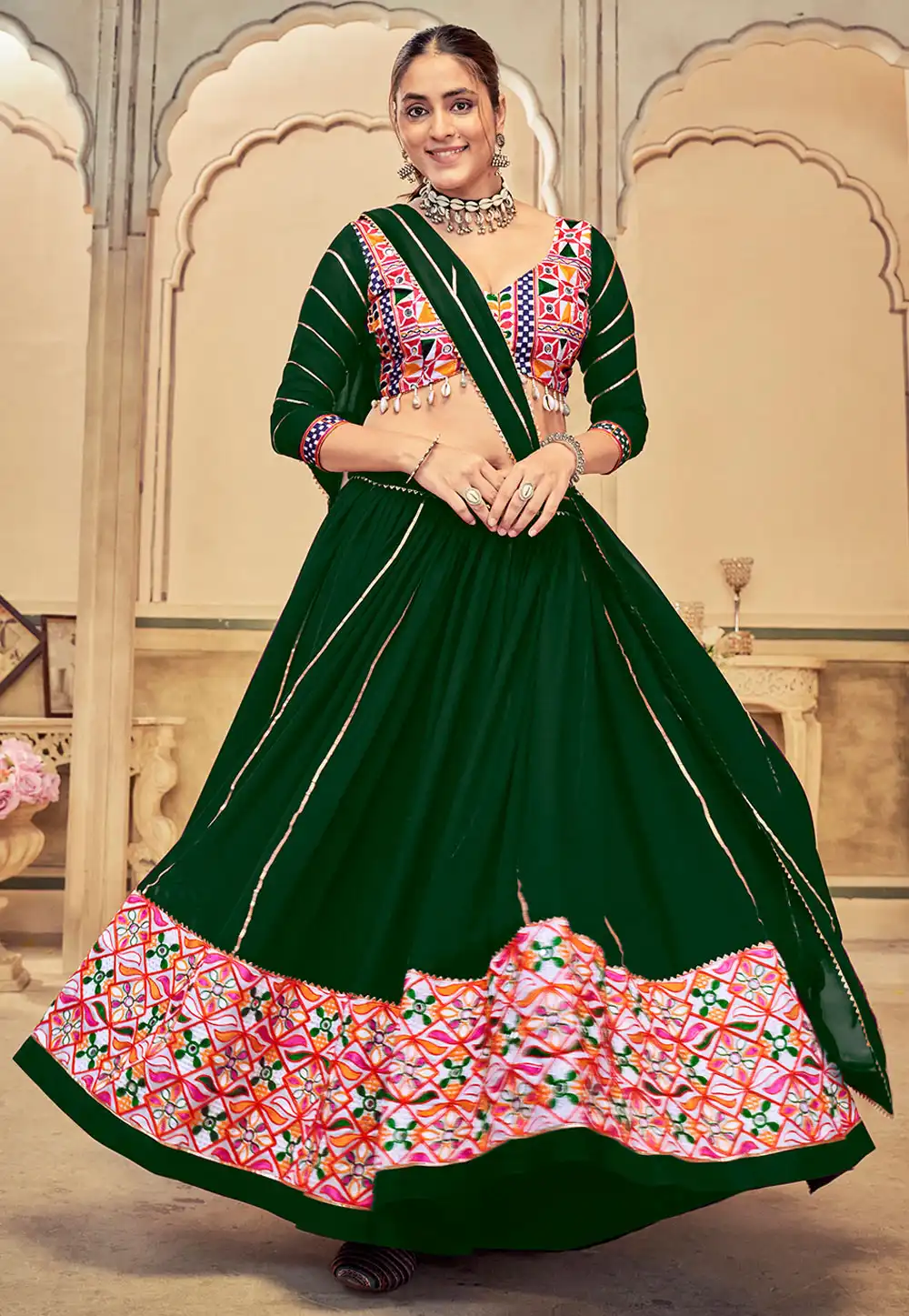 Green Georgette Navratri Chaniya Choli 314527