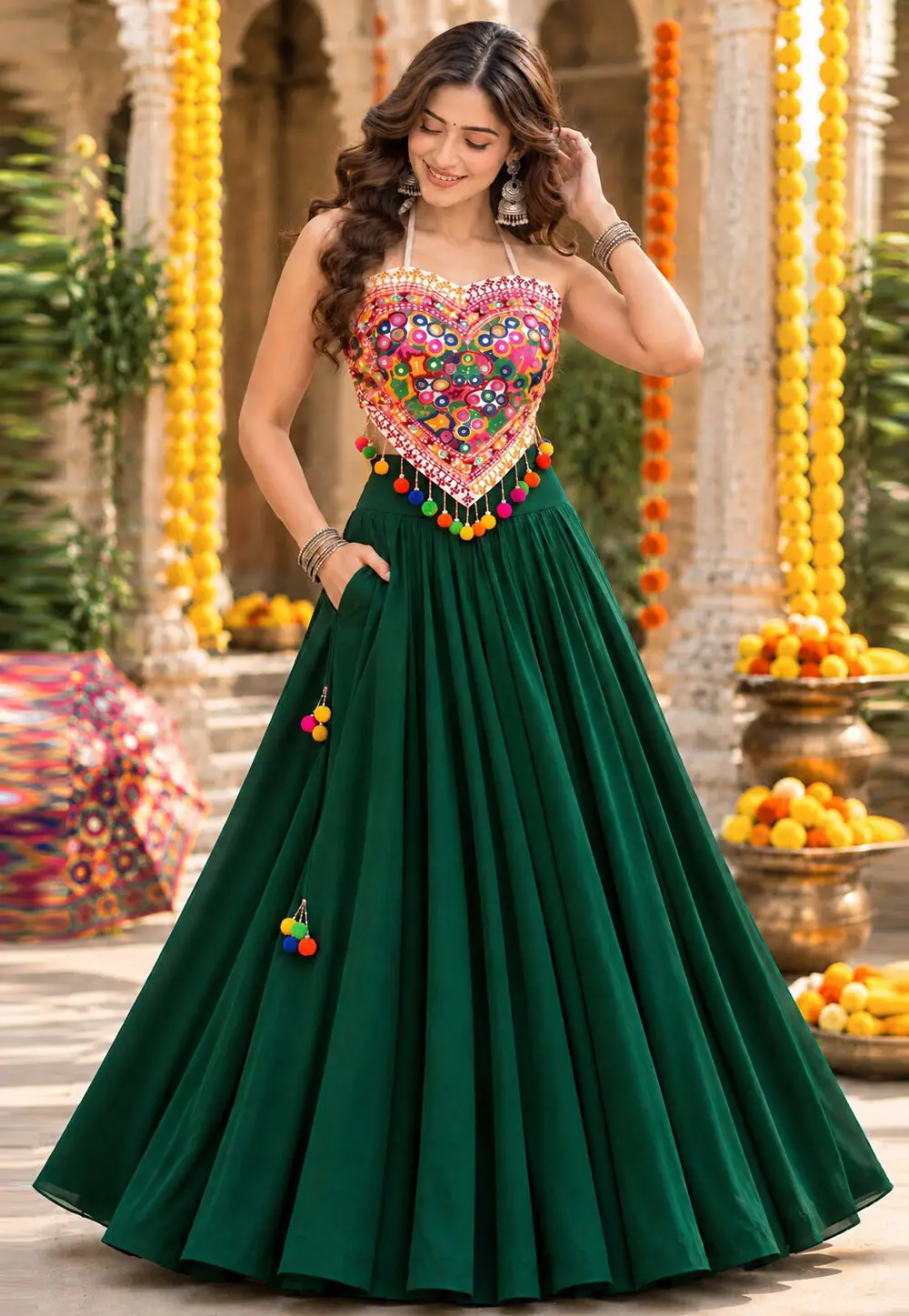 Green Georgette Navratri Chaniya Choli 335680