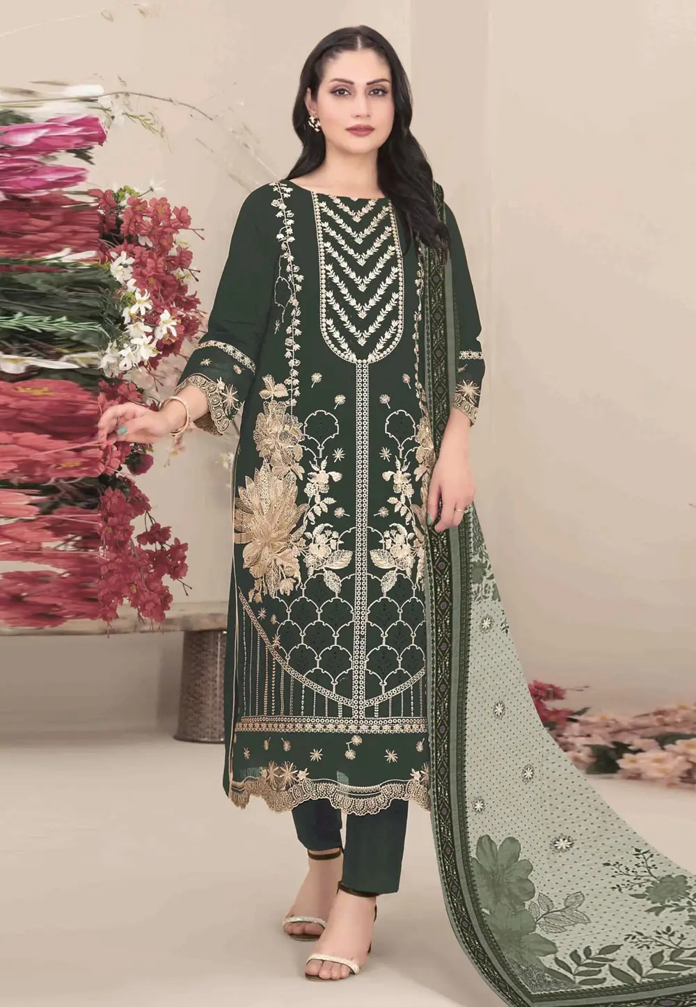 Green Georgette Pakistani Suit 334240