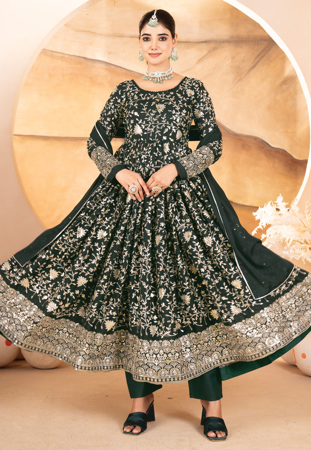 Green Georgette Readymade Anarkali Suit 311116