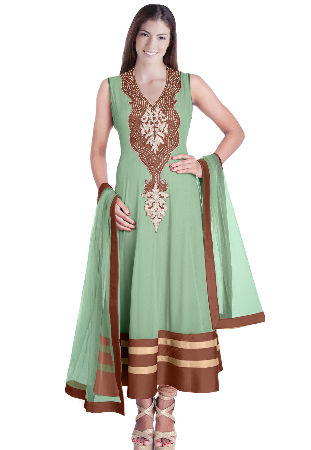 Green Georgette Readymade Churidar Suit 321745