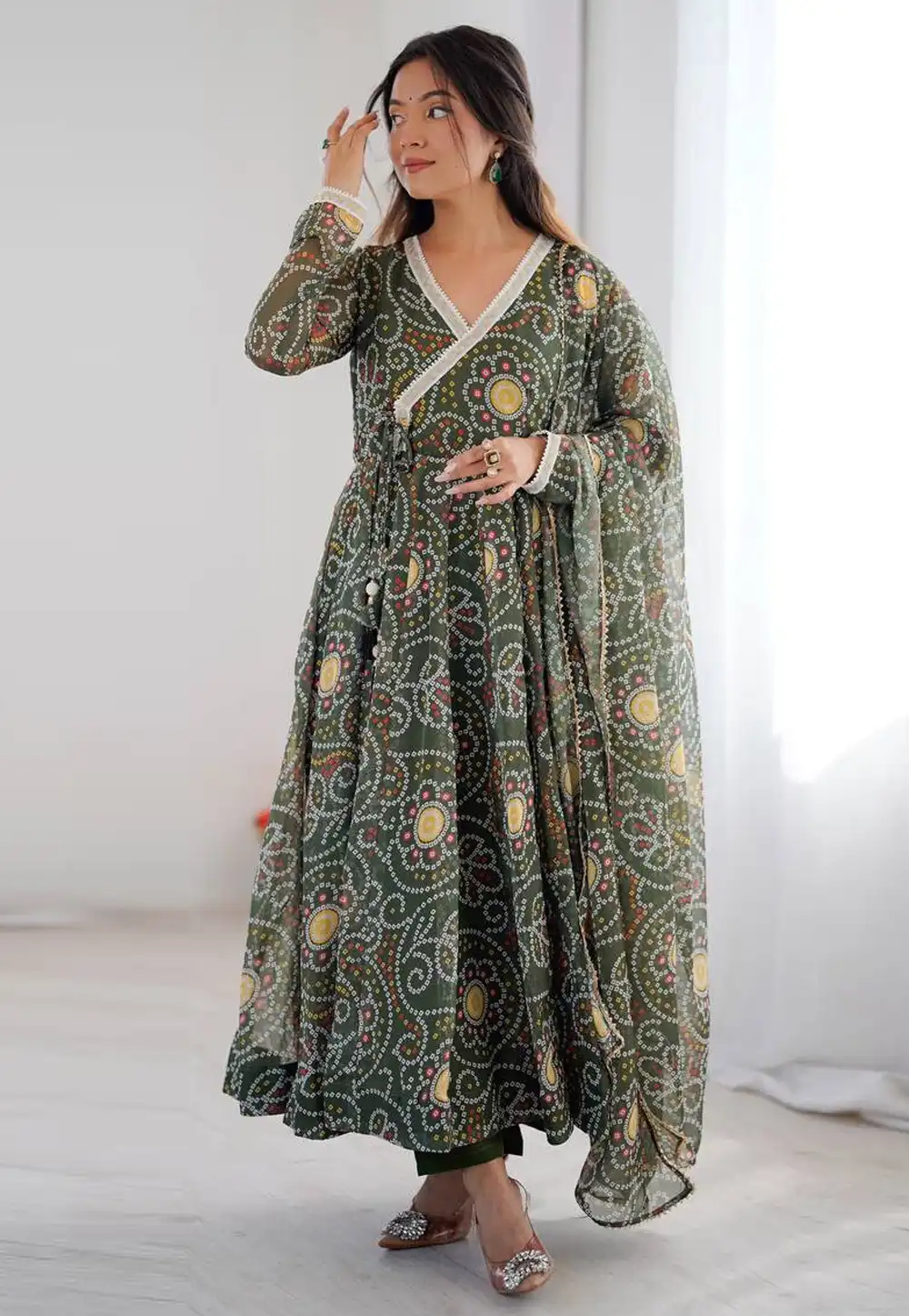 Green Georgette Readymade Long Anarkali Suit 324021