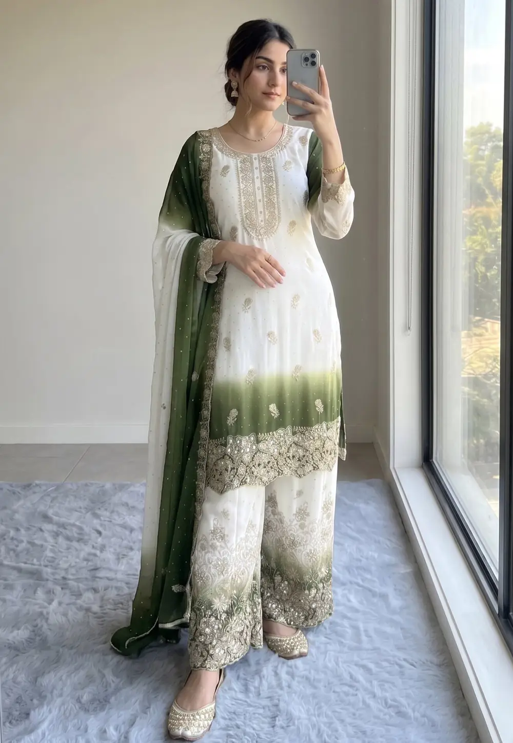 Green Georgette Readymade Pakistani Suit 334548