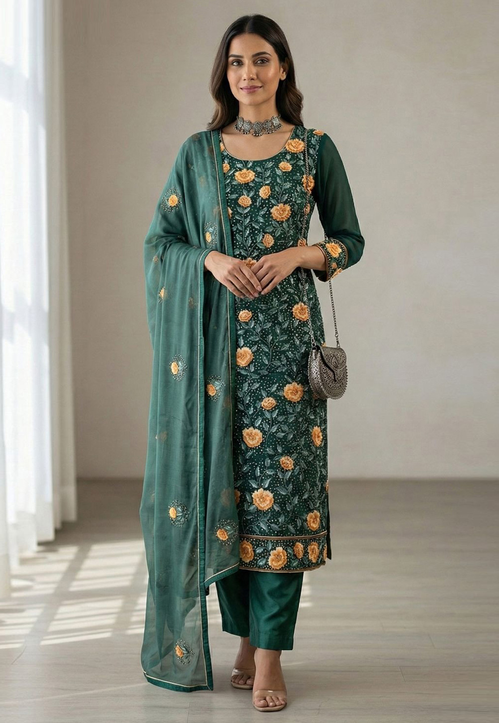 Green Georgette Readymade Pakistani Suit 322965