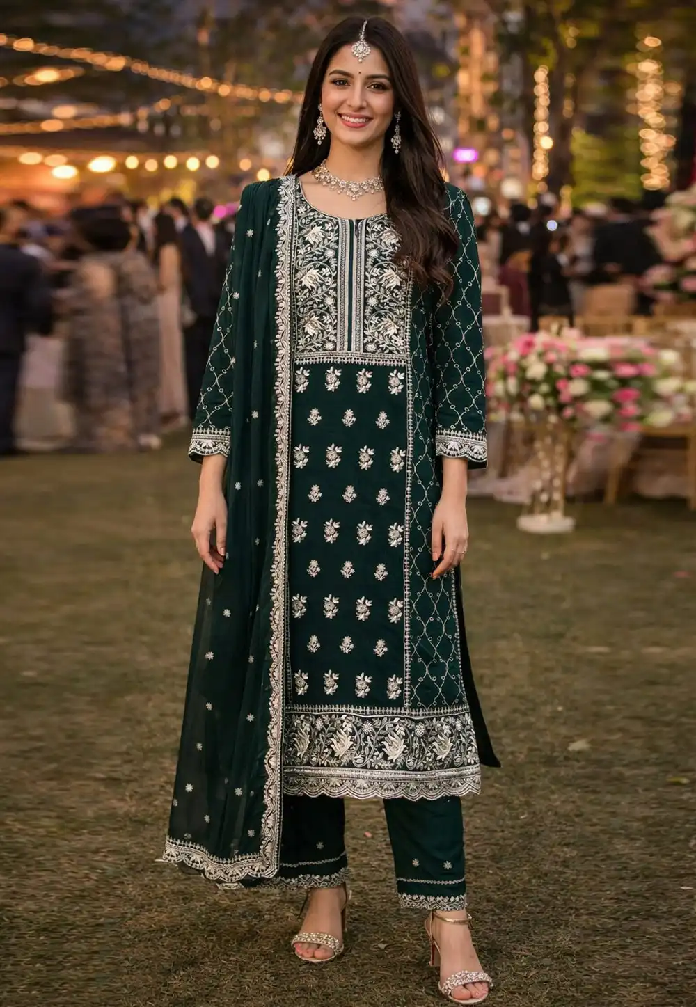 Green Georgette Readymade Pakistani Suit 324205