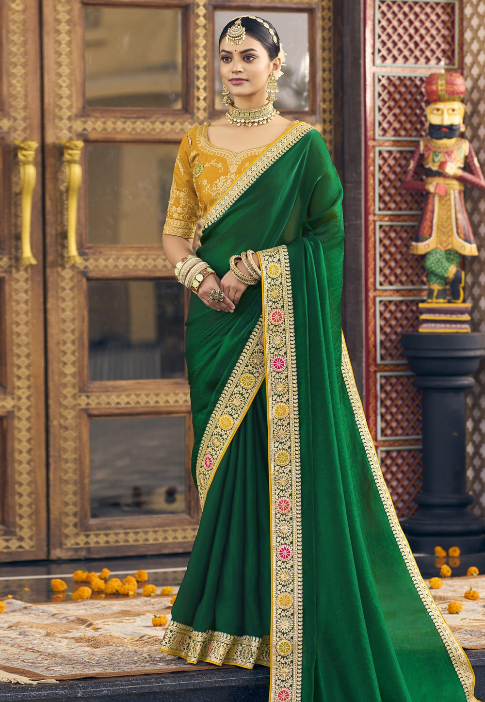 Green Georgette Saree With Blouse 308377