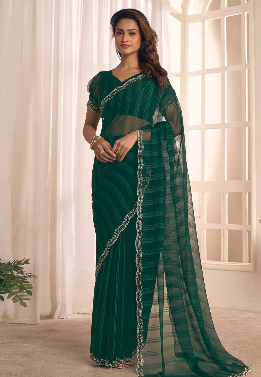 Green Georgette Saree With Blouse 320483