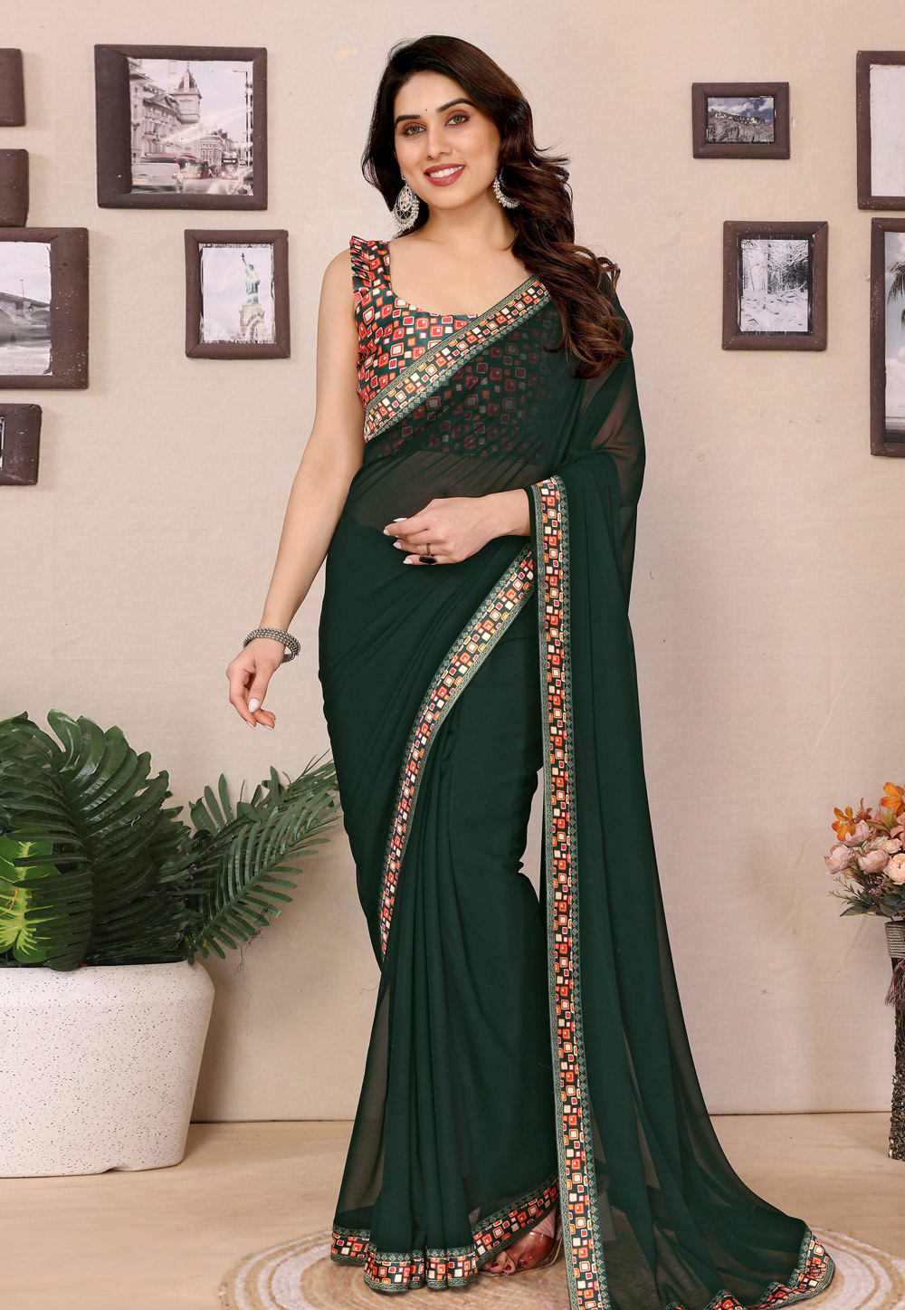 Green Georgette Saree With Blouse 321531