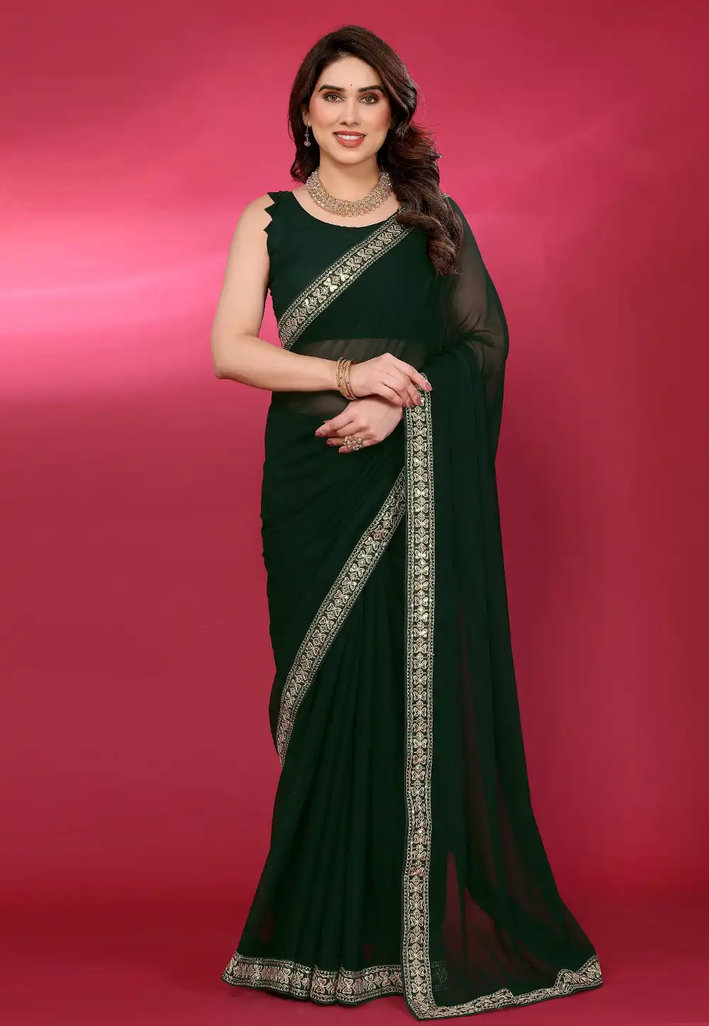 Green Georgette Saree With Blouse 327525