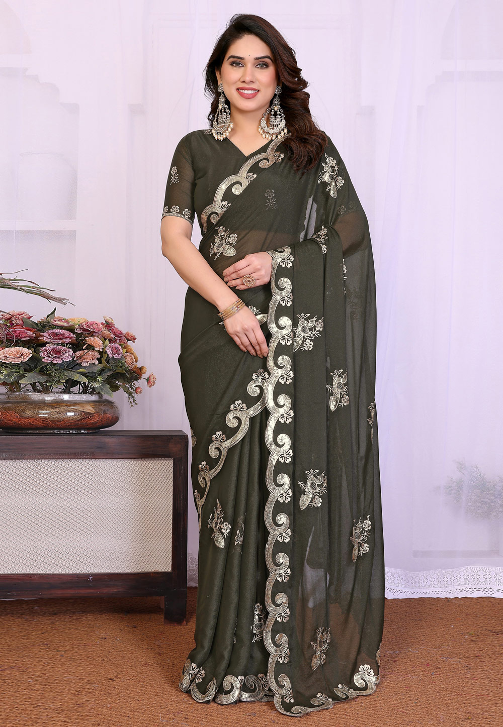 Green Georgette Saree With Blouse 329563
