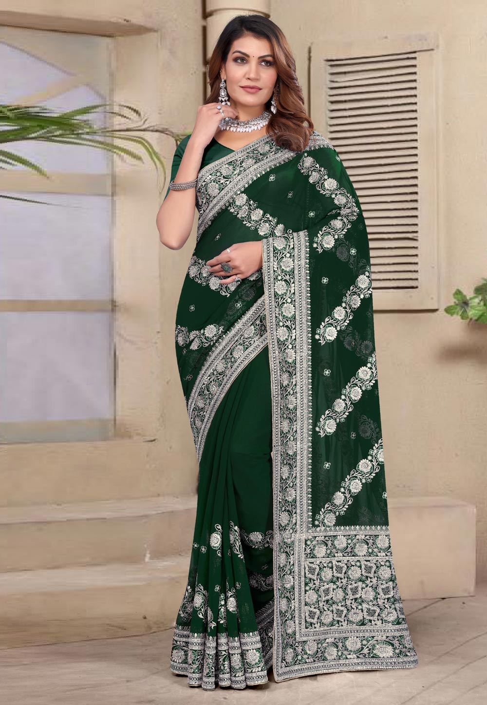 Green Georgette Saree With Blouse 307780