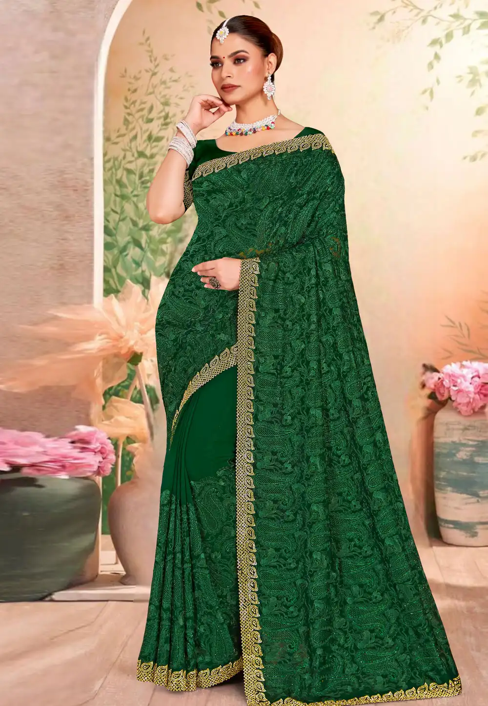 Green Georgette Saree With Blouse 317585