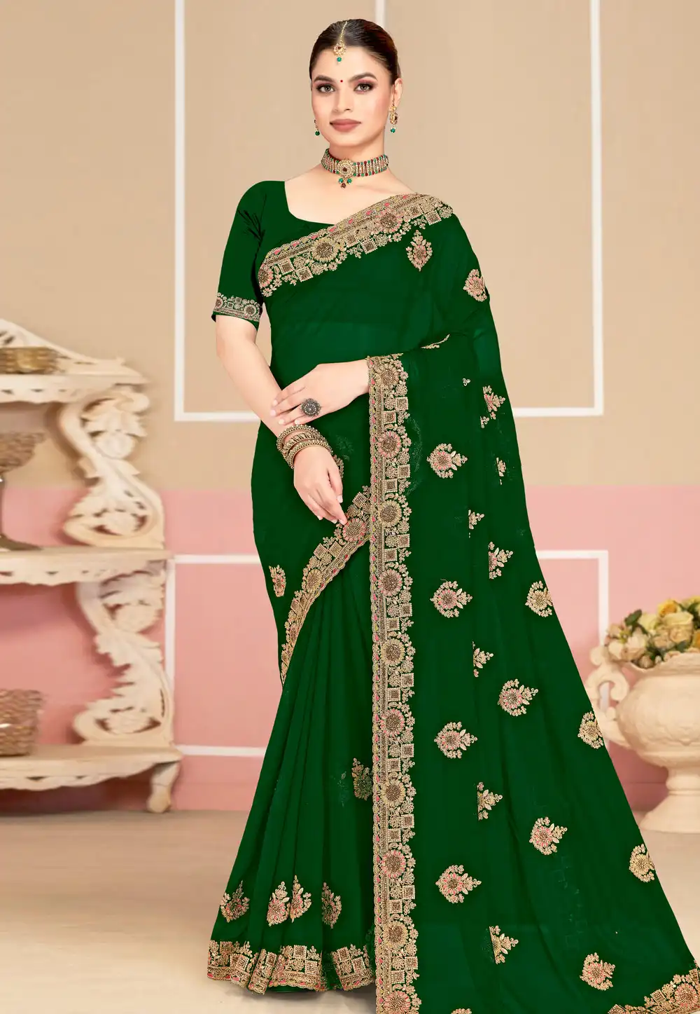 Green Georgette Saree With Blouse 318041