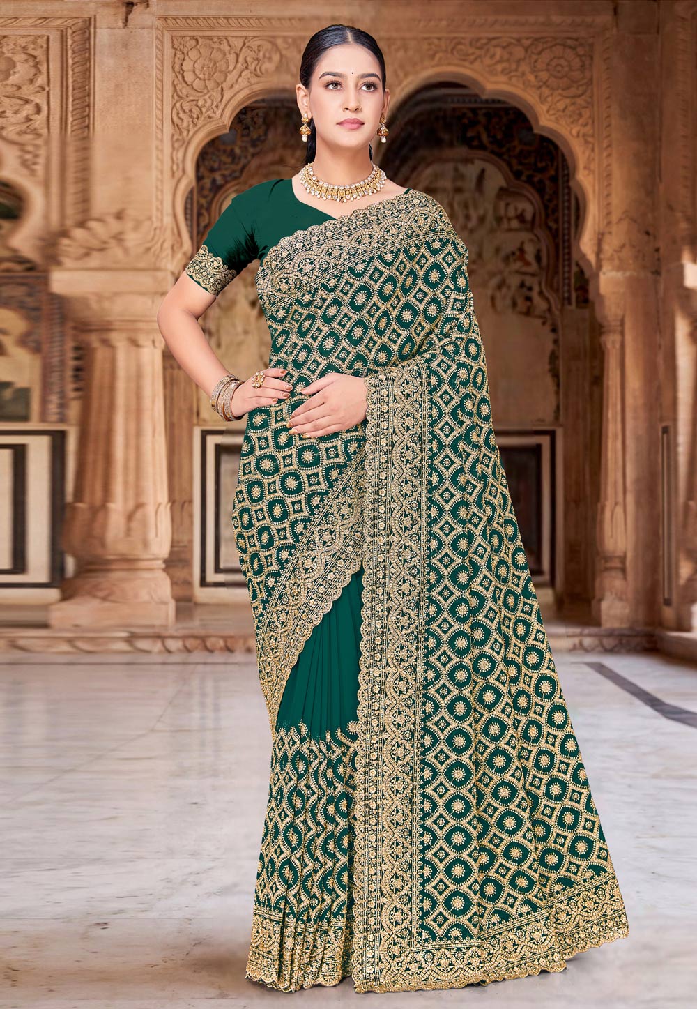 Green Georgette Saree With Blouse 330012