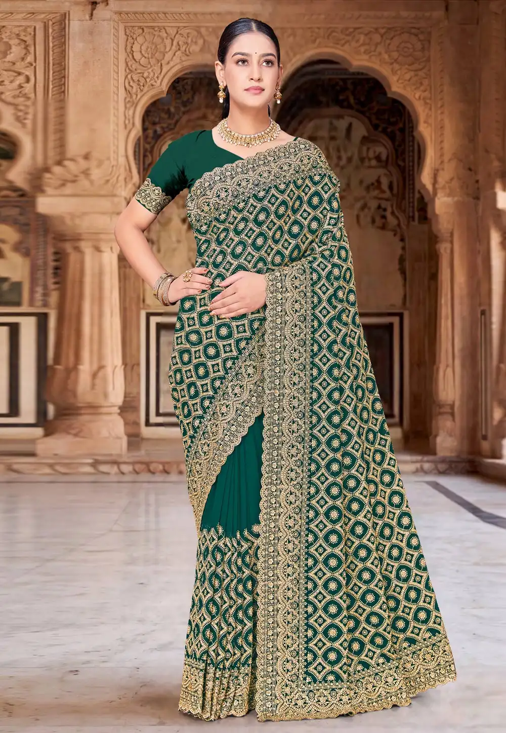 Green Georgette Saree With Blouse 330012