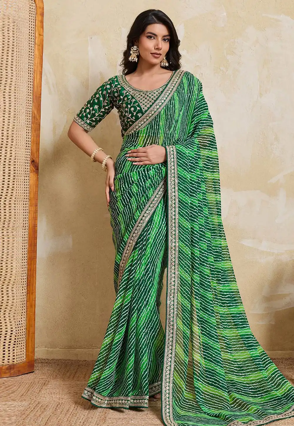 Green Georgette Saree With Blouse 323036
