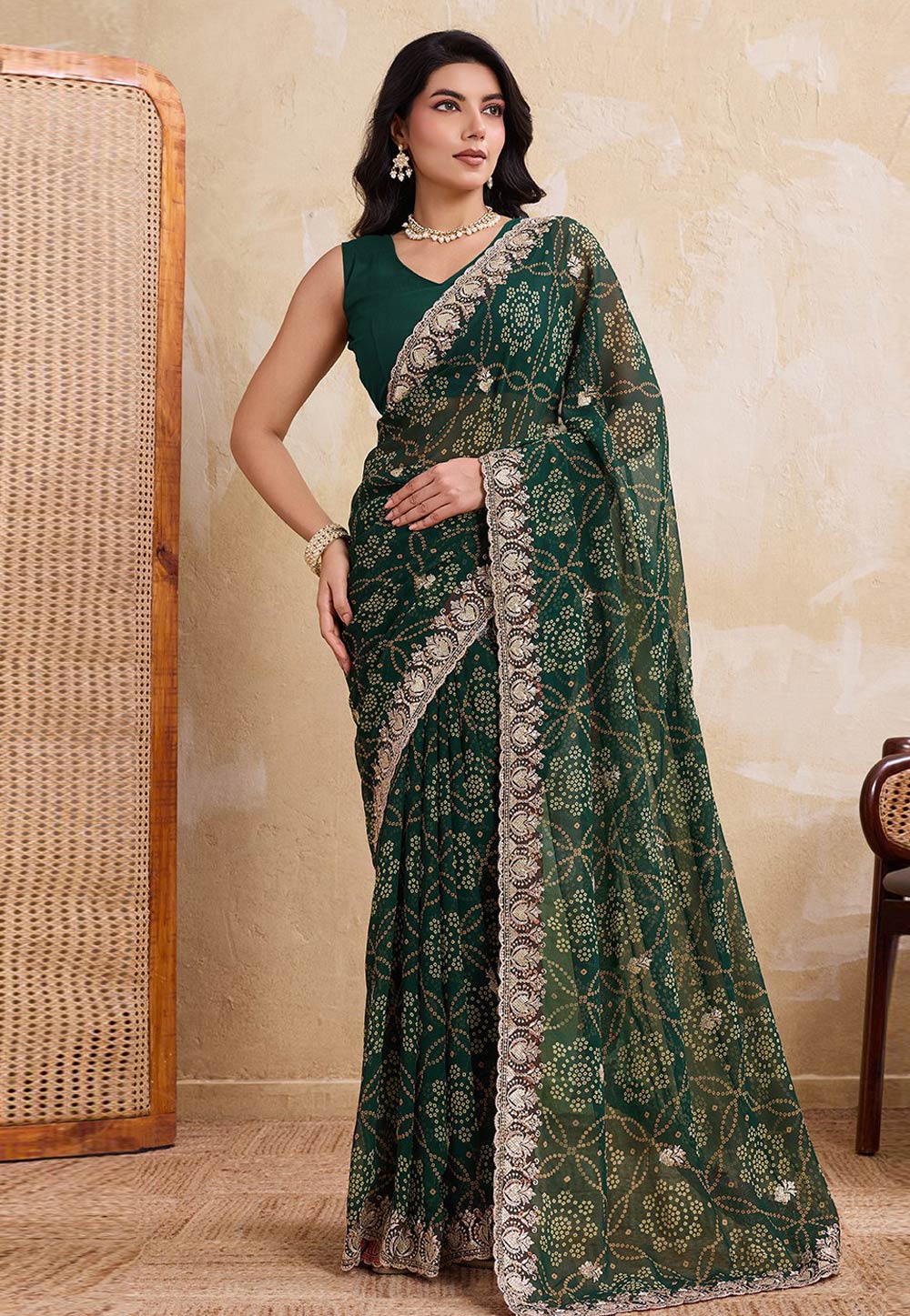 Green Georgette Saree With Blouse 323005