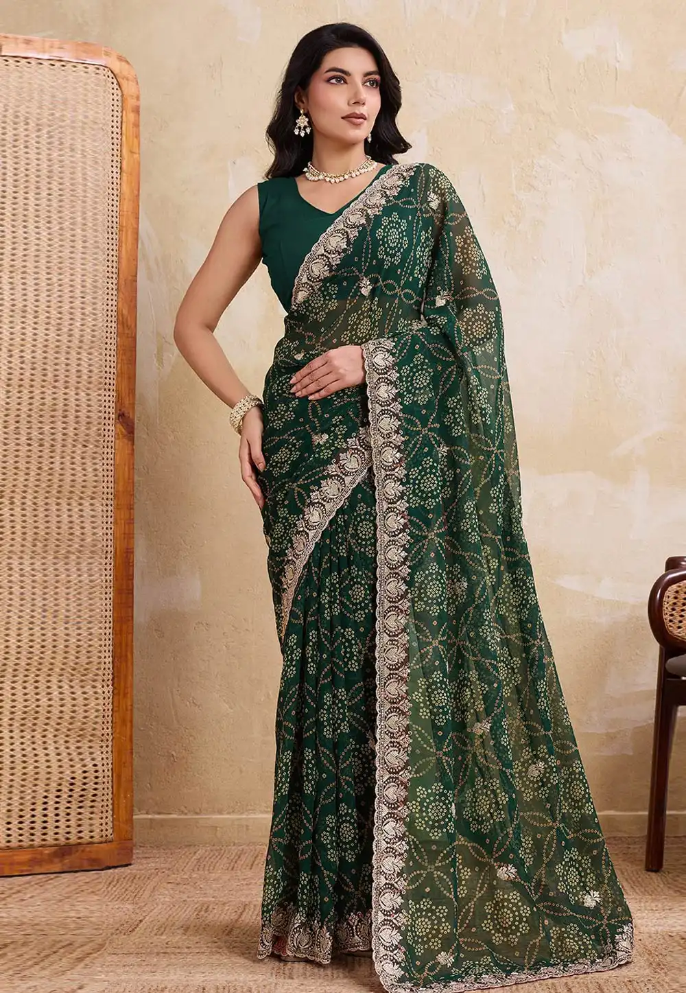 Green Georgette Saree With Blouse 323005