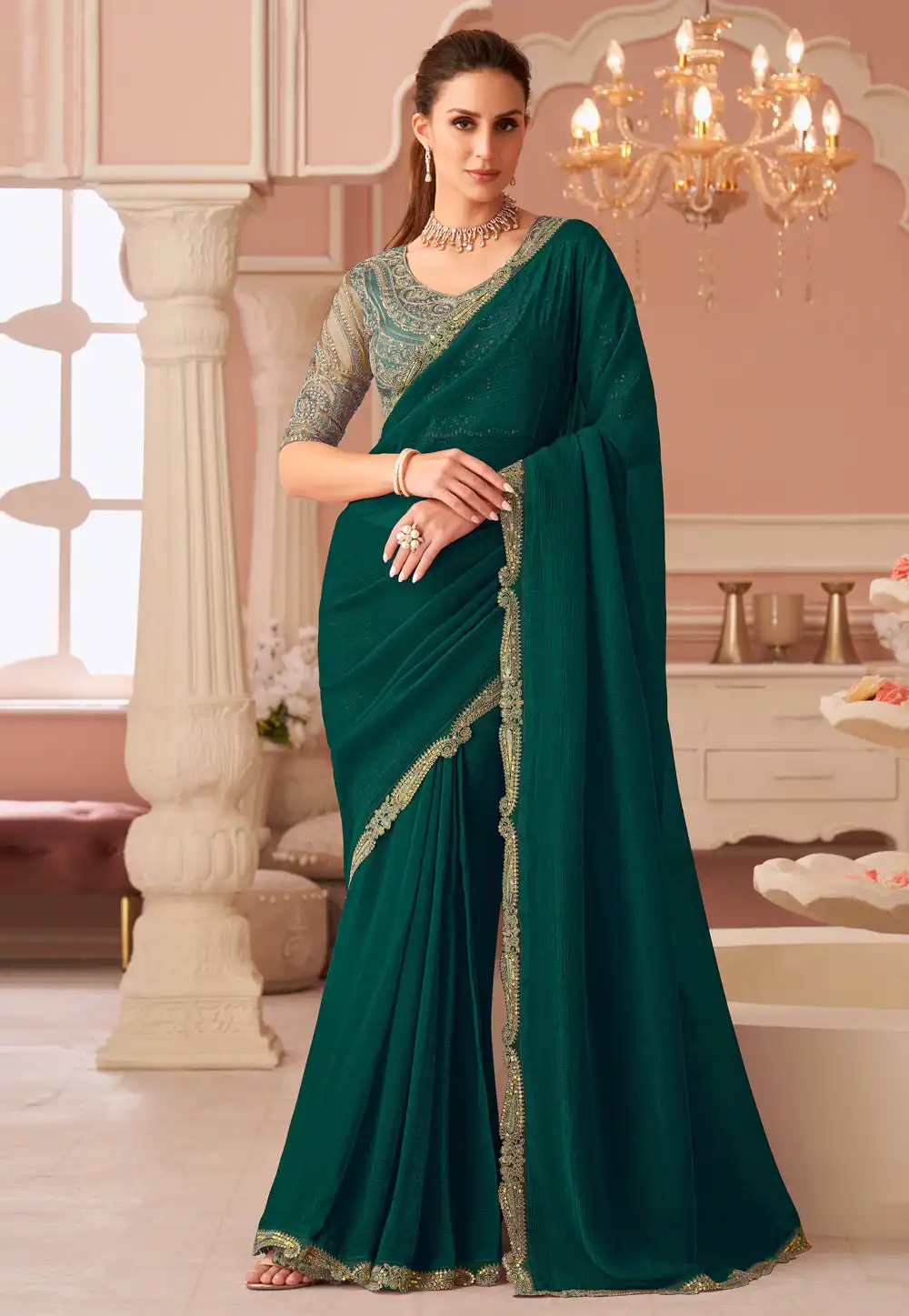 Green Georgette Saree With Blouse 317036