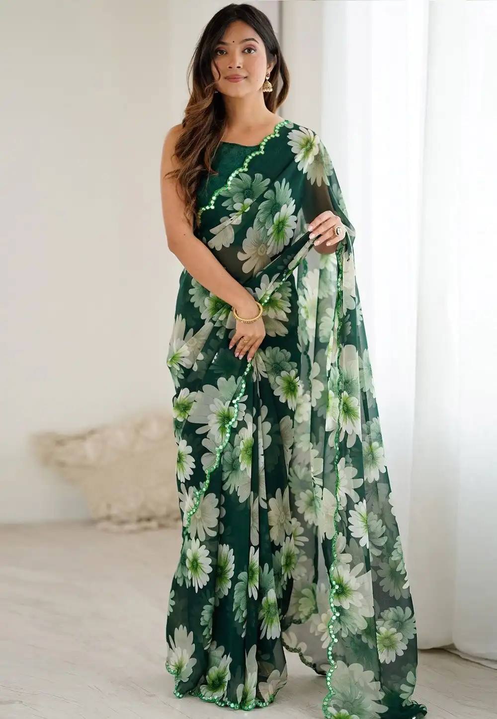 Green Georgette Saree With Blouse 320619