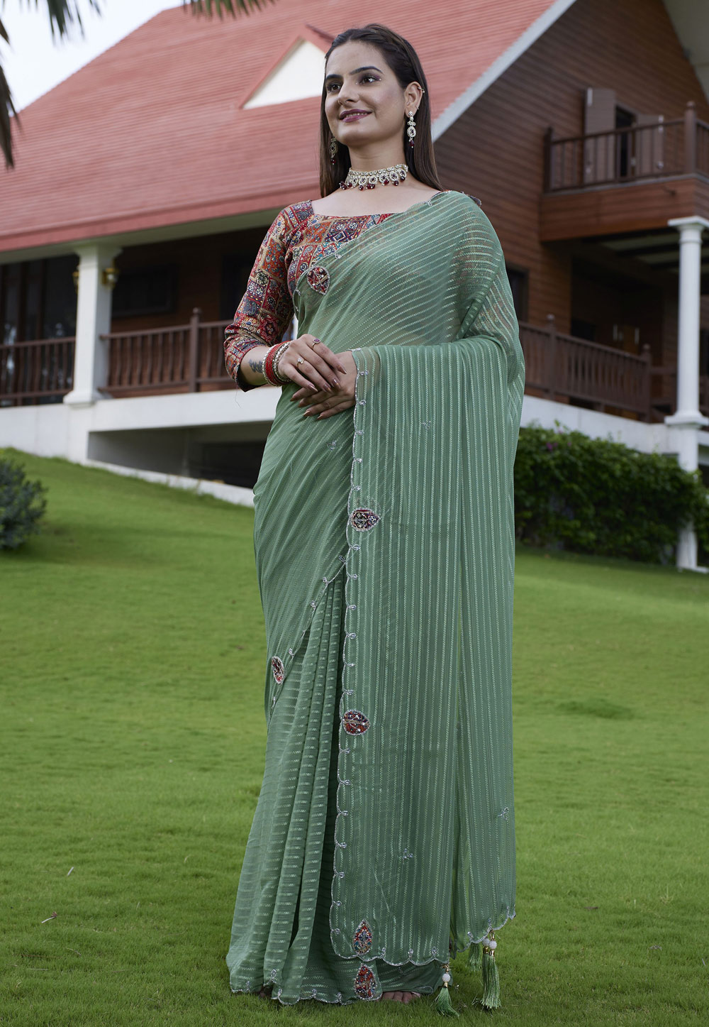 Green Georgette Saree With Blouse 311464