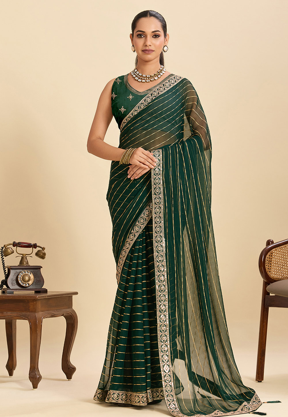 Green Georgette Saree With Blouse 320706
