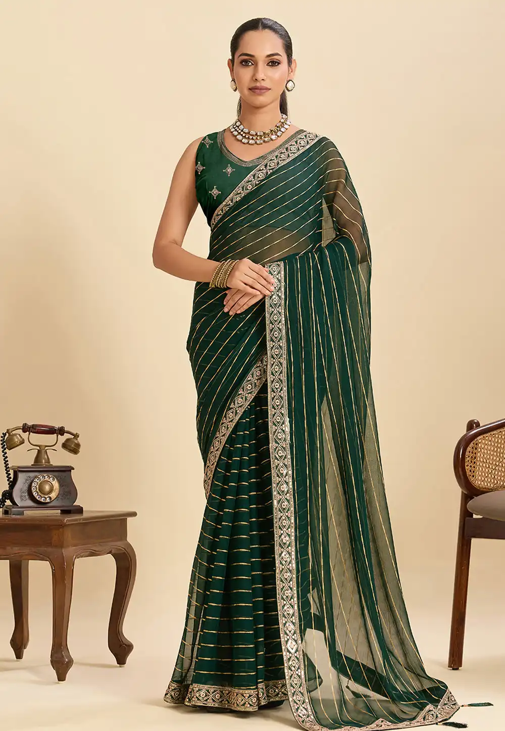 Green Georgette Saree With Blouse 320706