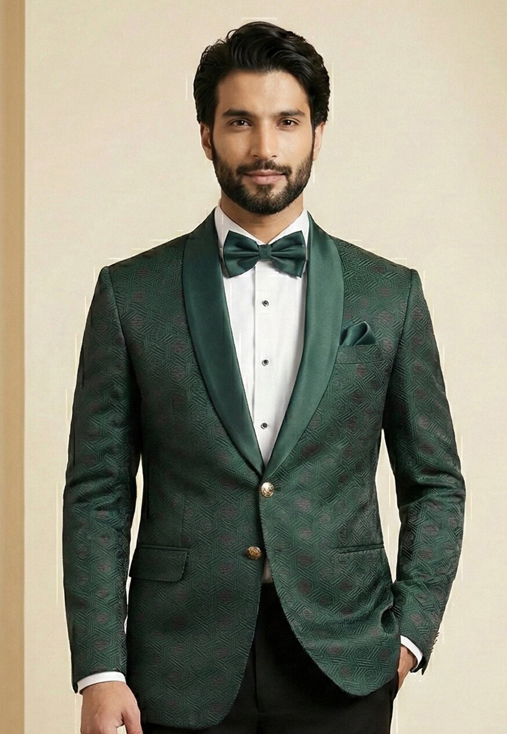 Green Jacquard Readymade Blazer 324307