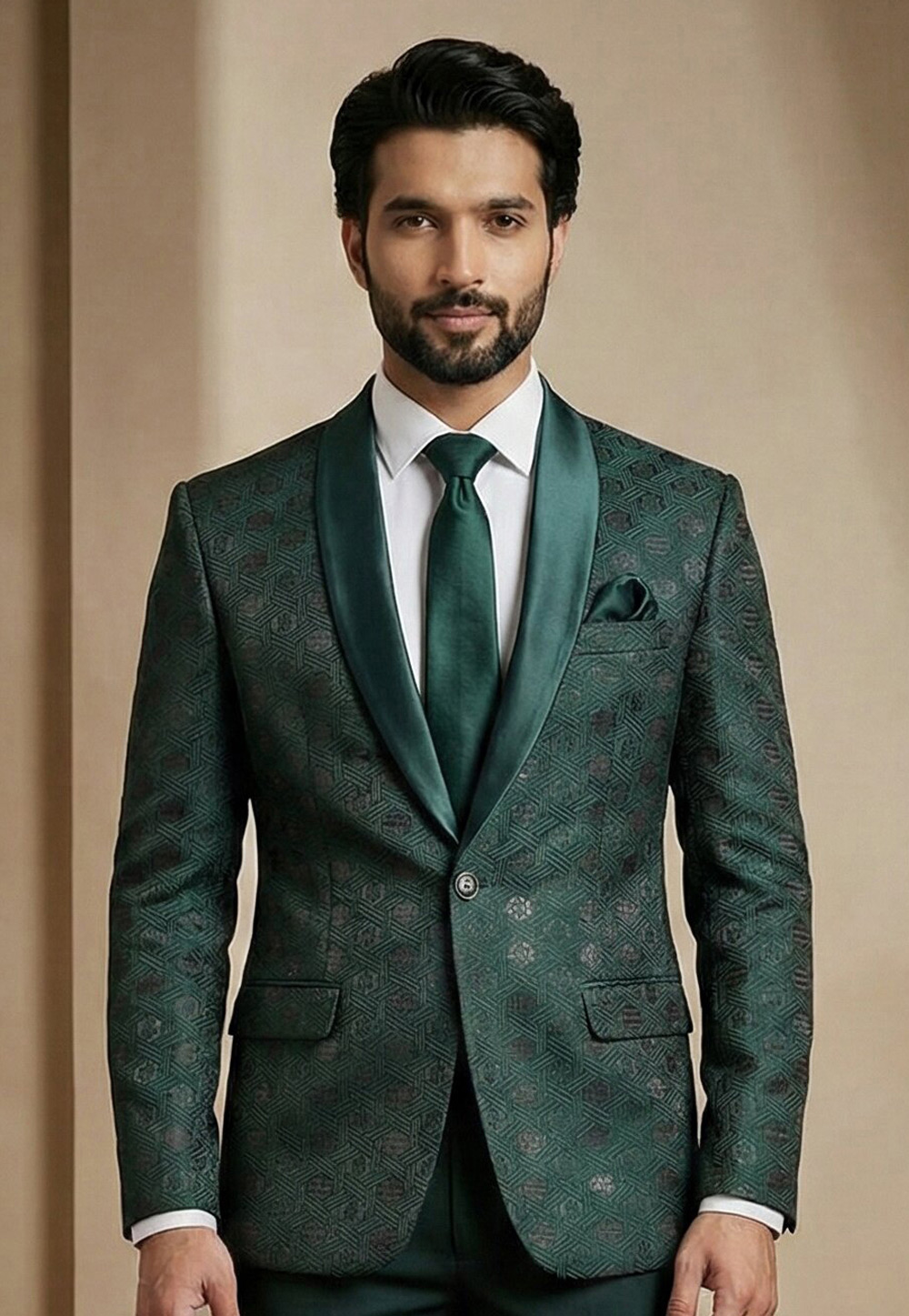 Green Jacquard Readymade Blazer 324311