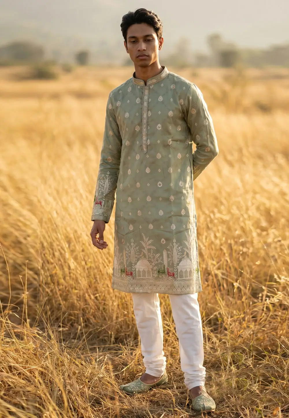 Green Jacquard Silk Kurta Pajama 331109