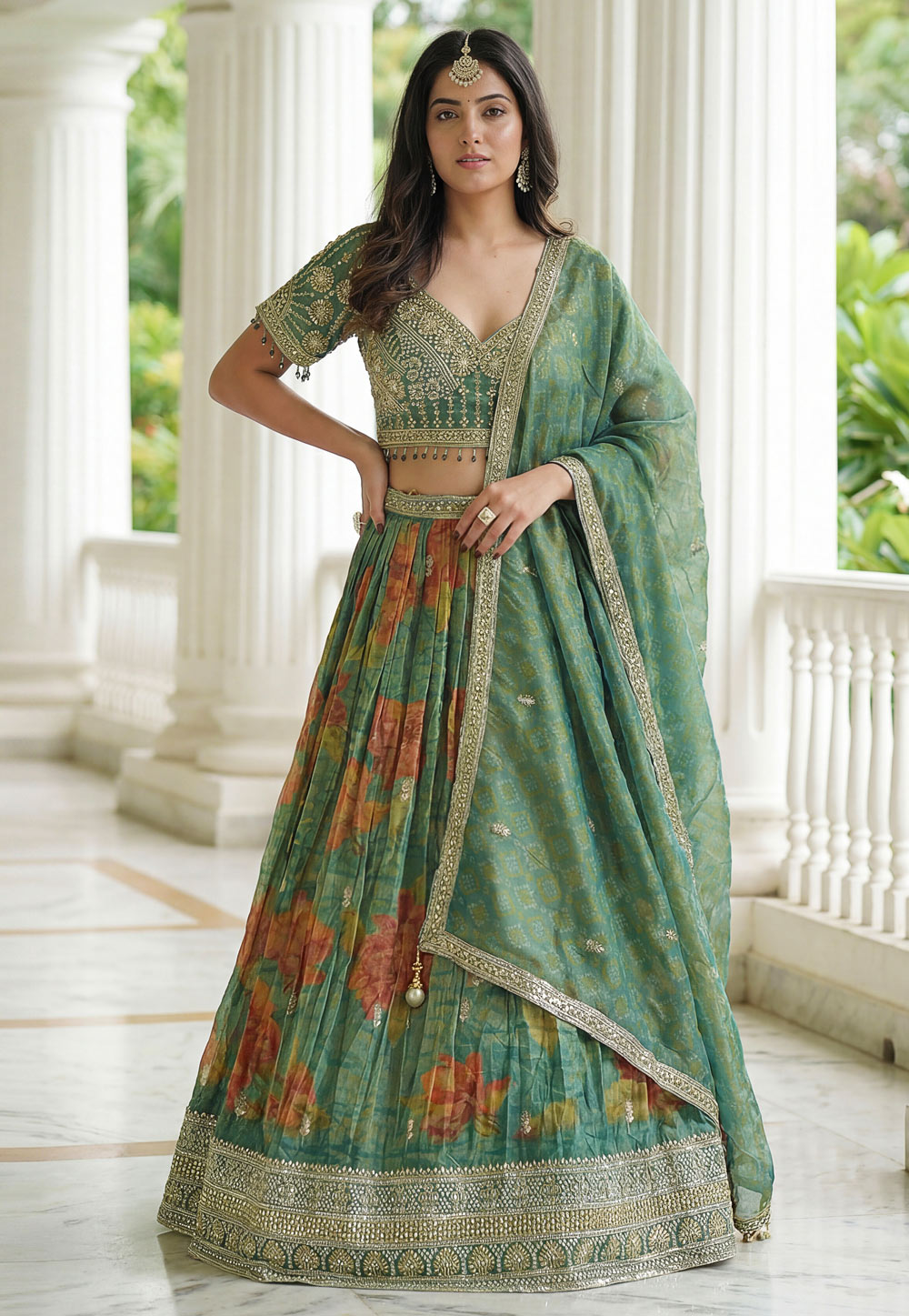 Green Kanjivaram Silk Floral Lehenga choli 329238