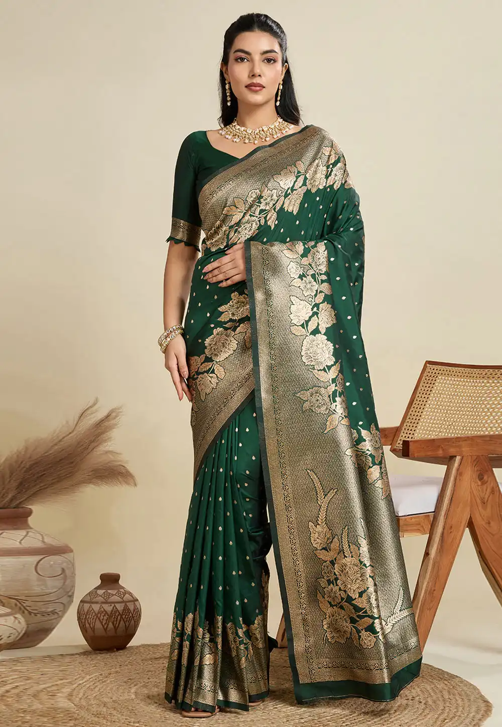 Green Kanjivaram Silk Saree With Blouse 314060