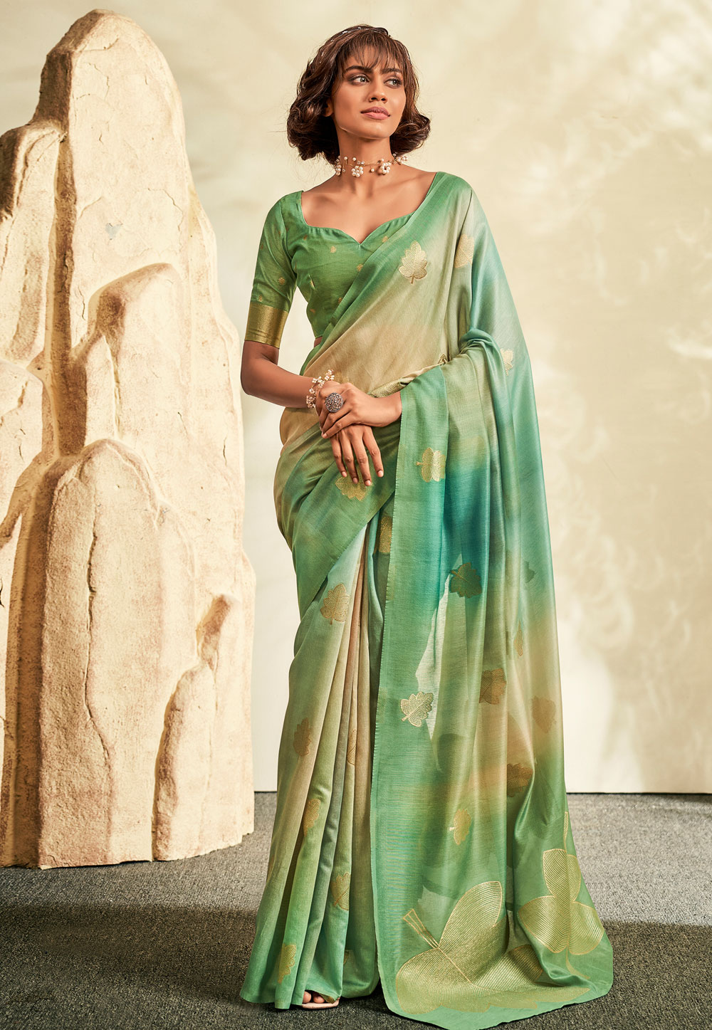 Green Khadi Saree With Blouse 283825