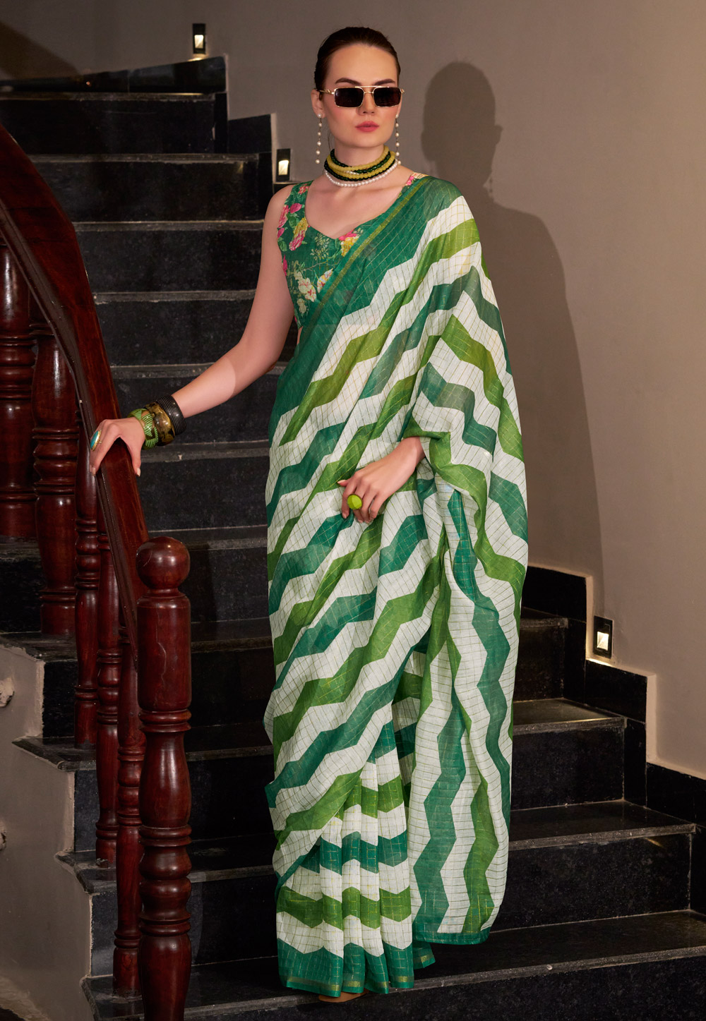 Green Linen Saree With Blouse 307678