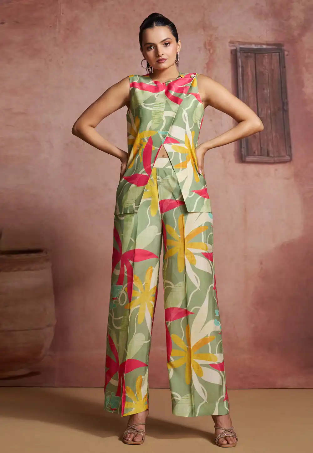 Green Muslin Printed Co-Ords Set 316217