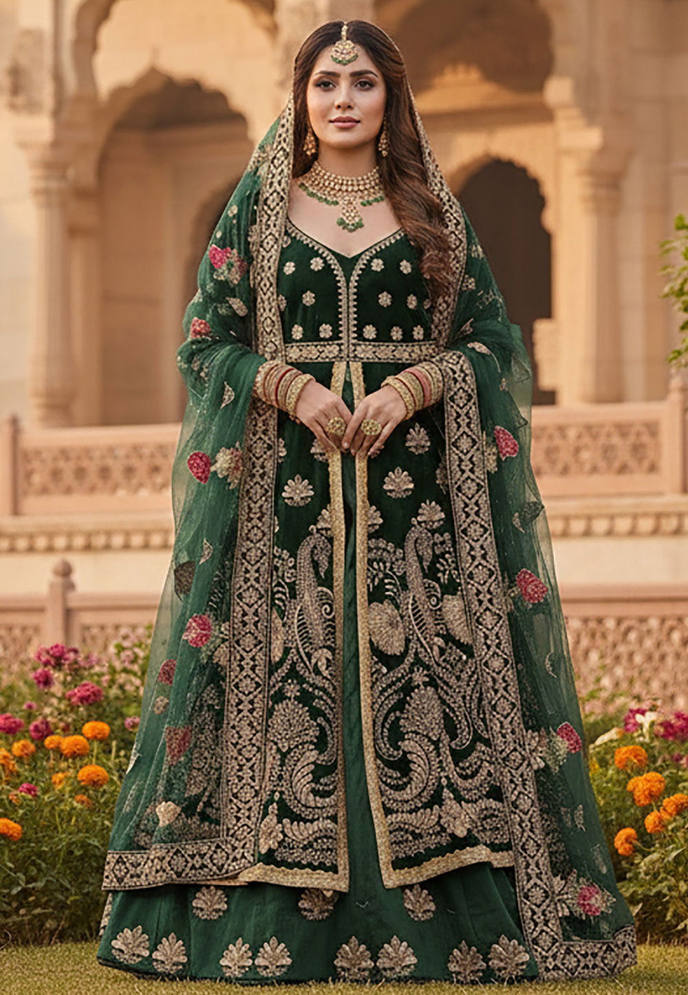 Green Net Indo Western Lehenga Choli 320516
