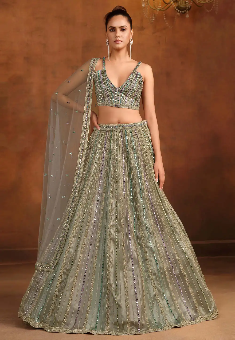 Green Net Lehenga Choli 316951