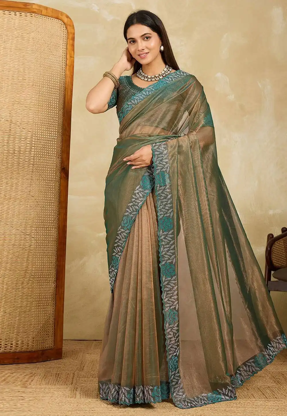Green Net Saree With Blouse 318170