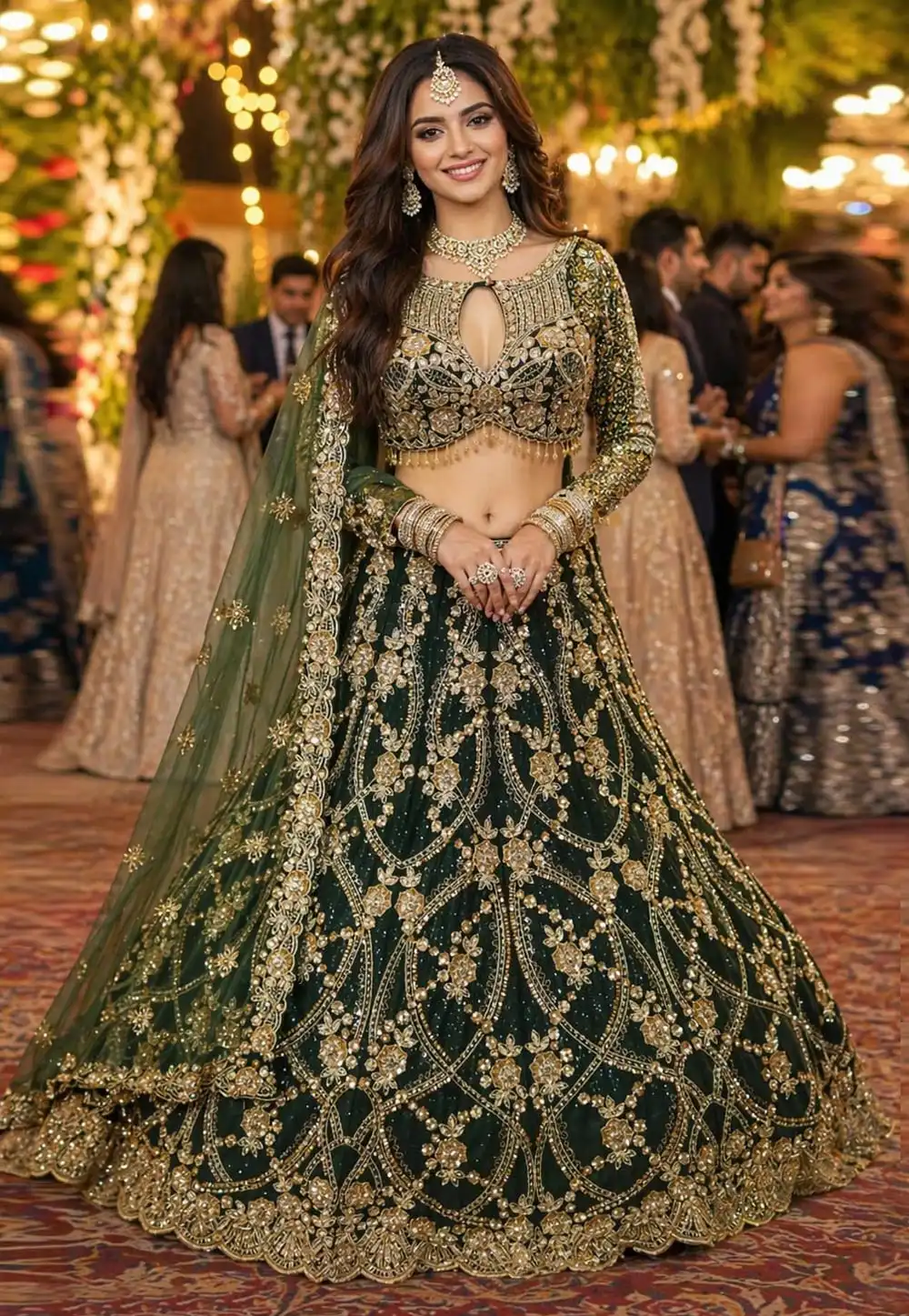 Green Net Wedding Lehenga Choli 328521