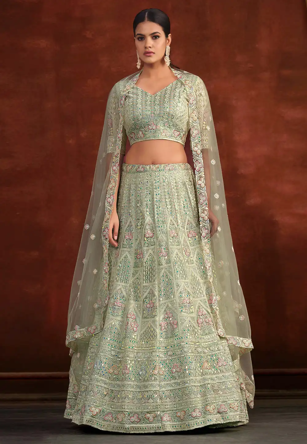 Green Net Wedding Lehenga Choli 316954