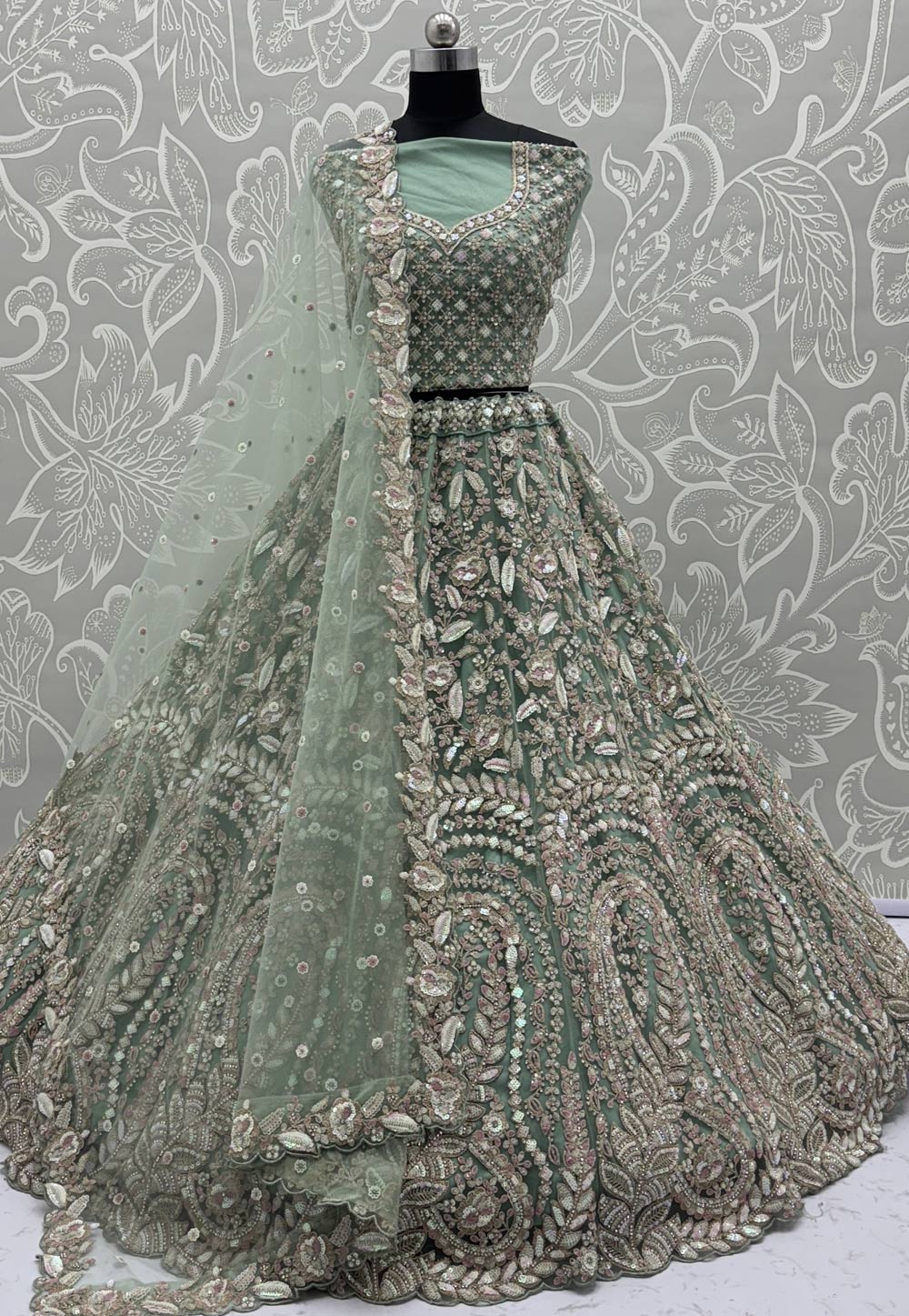 Green Net Wedding Lehenga Choli 312091