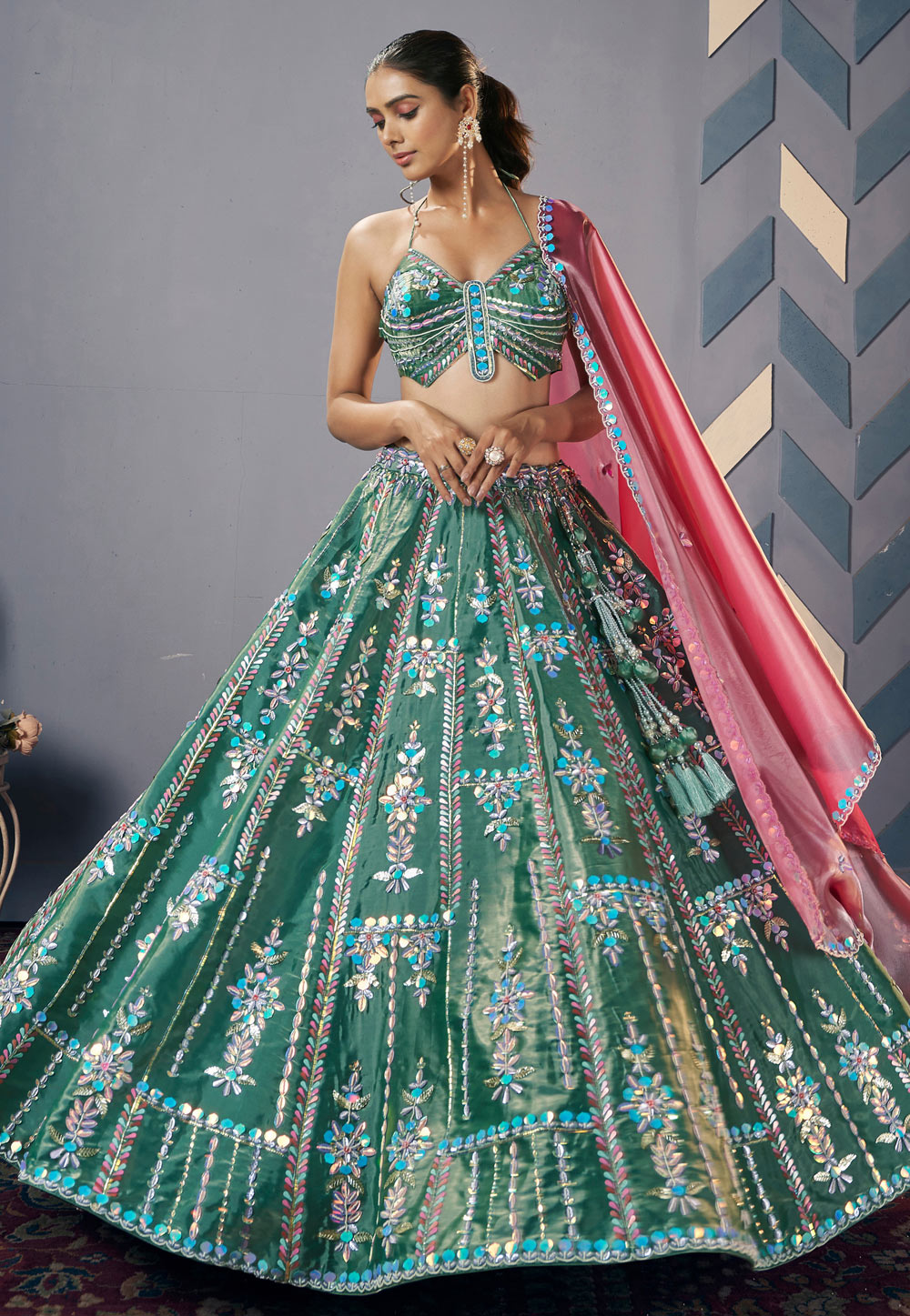 Green Nylon Lehenga Choli 312319