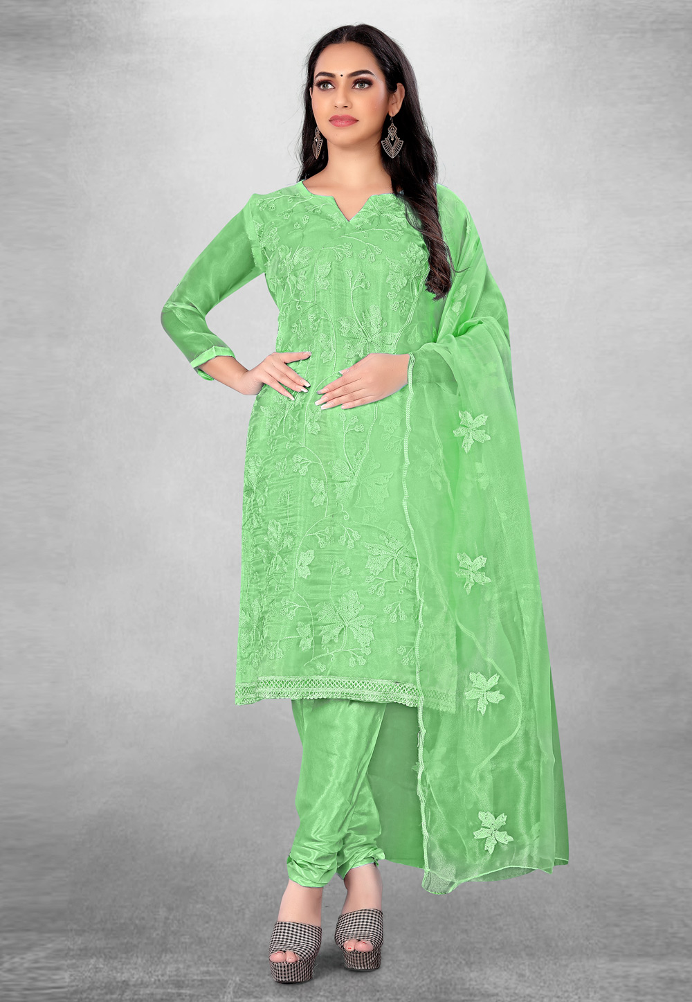 Green Organza Churidar Suit 279281