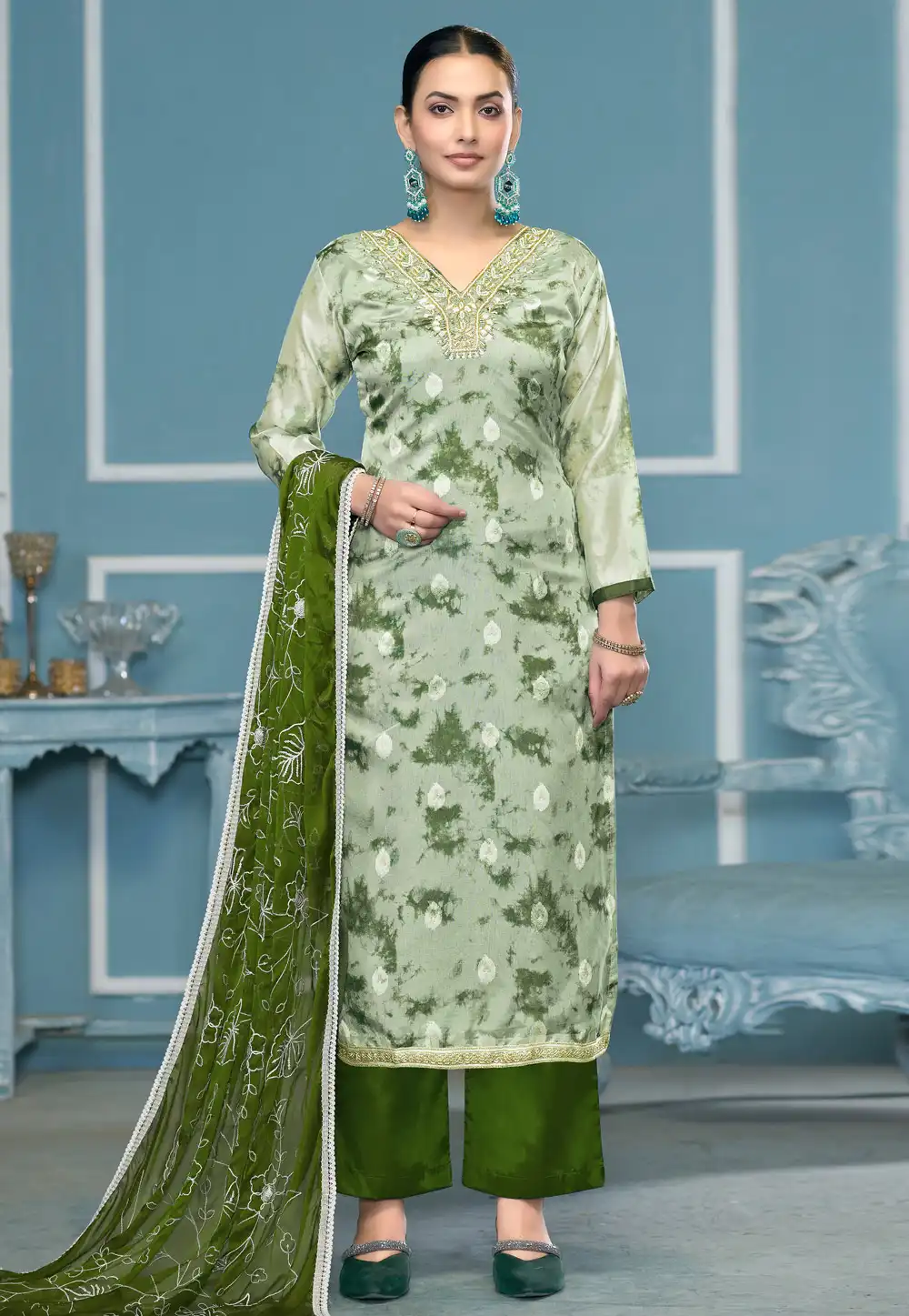 Green Organza Palazzo Suit 307282