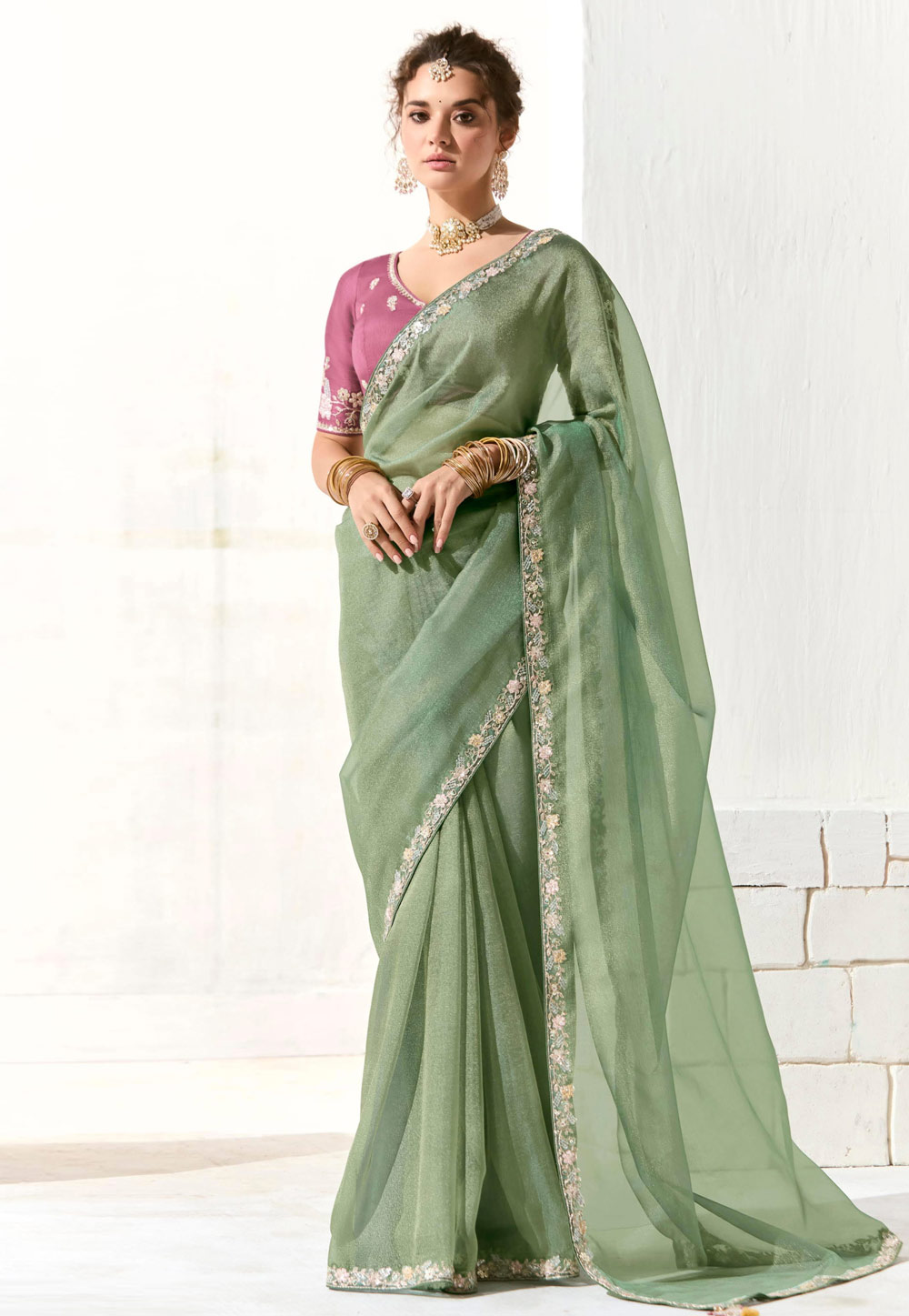 Green Organza Saree With Blouse 309443