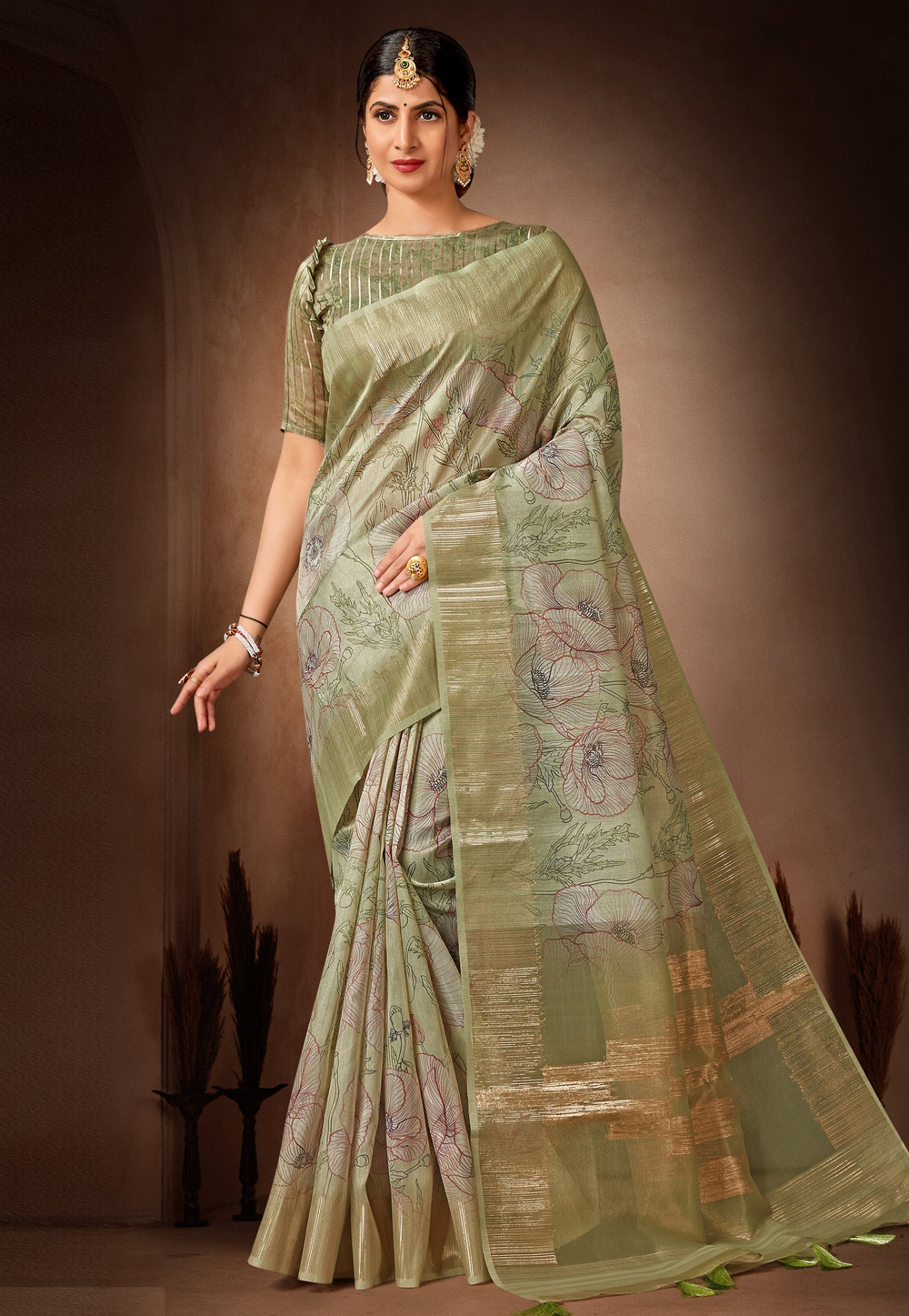 Green Organza Saree With Blouse 278799