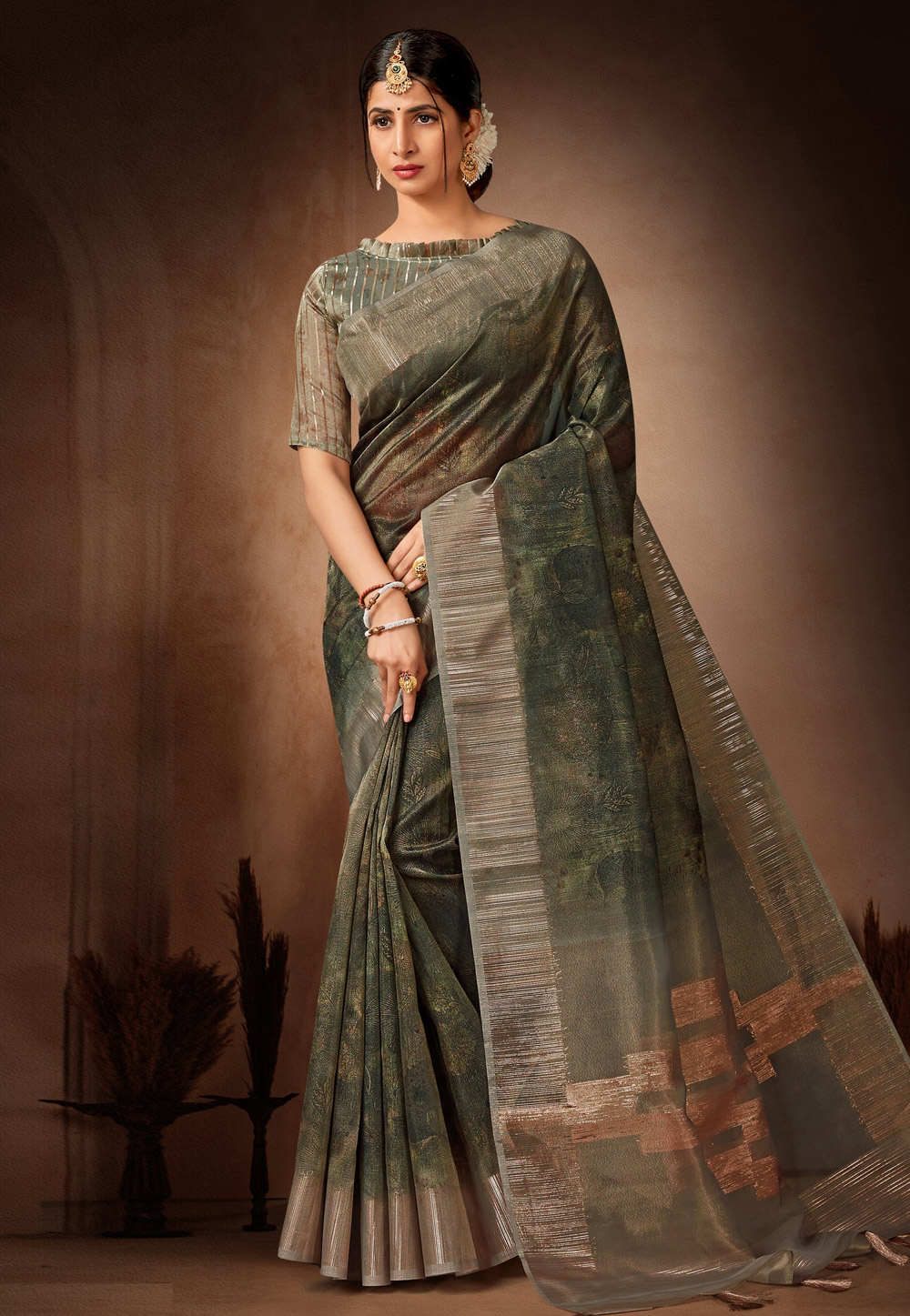 Green Organza Saree With Blouse 278801
