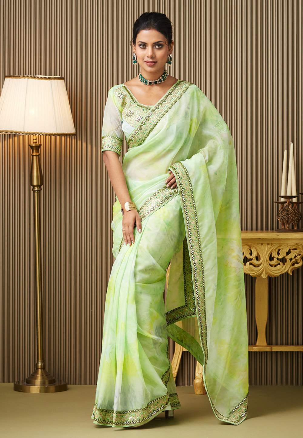 Green Organza Saree With Blouse 311908