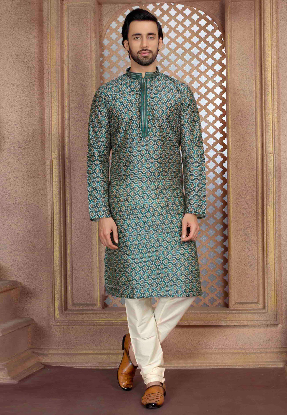 Green Polyester Kurta Pajama 280918